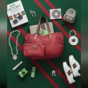 Vintage Gucci Rigata Line Travel Bag Red Green Stripe